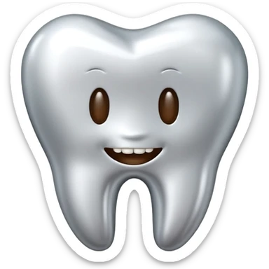 human tooth emoji, smooth chrome ceramic-metal texture, clean medical luxury aesthetic, isolated on white, no face sticker