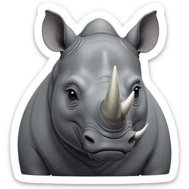 cinematic-noble--rhinoceros-portrait-emoji,slate-grey-hide--poised-and-regal,-with-a-massive,-powerful-build-and-a-thick, -deep-set-soulful-piercing-eyes,-simplified-yet-sharp-and-sophisticated-features,-highly-detailed,-large-black-eyes, zoomed out showing shoulders, large white horn  sticker