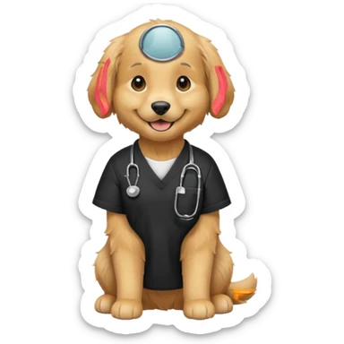 golden retriever wearing. black scubs sticker
