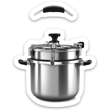 Stainless steel pressure pot, with black gights, lid with 3 clamps on the cover,  on the knob sticker