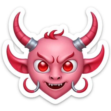a pink heart with demon horns on it sticker
