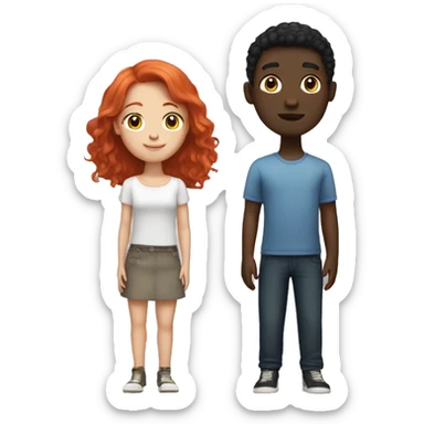 a couple, the boy who is red-haired and white-skinned, and the girl with short black hair and dark skin sticker
