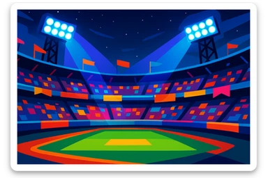 dramatic colorful stadium under night lights sticker