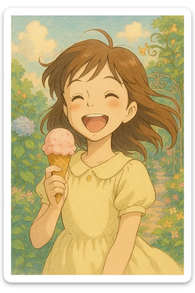 a girl enjoying ice cream sticker