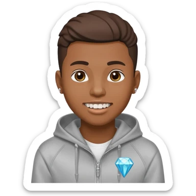 Black young guy who haves taper haircut ,zip hoodie and with a diamond grillz in her tooth sticker