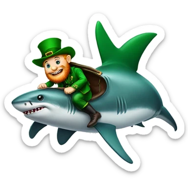 Irish leprechaun riding a shark sticker