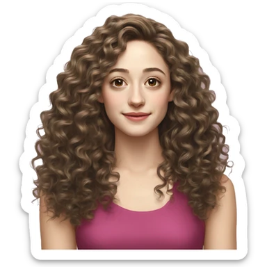 Emmy Rossum Teenager long curly hair, hyperreal photoreal sticker