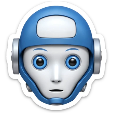 tête de robot cosmonaute bleu et blanc avec des yeux plié bleu style cartoon sticker