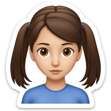 brunette and her hair is tightly ponytailed, her hair is not messy and her eyes look sharp sticker