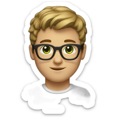 a boy with light brown hair, short on the sides and a little longer on top, round black glasses, a short beard. green eyes and hump on the nose. sticker