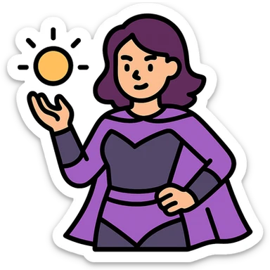 female superhero in a soft purple and black suit, glowing magical energy in her hand sticker