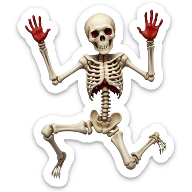 3D rotting corpse jumping in the air. In the style of your bloody skull art sticker