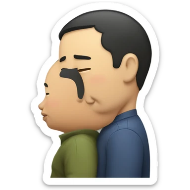 asian man kissing fat man  sticker