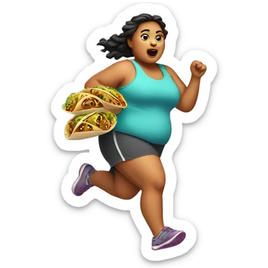 A fat girl running with tacos sticker