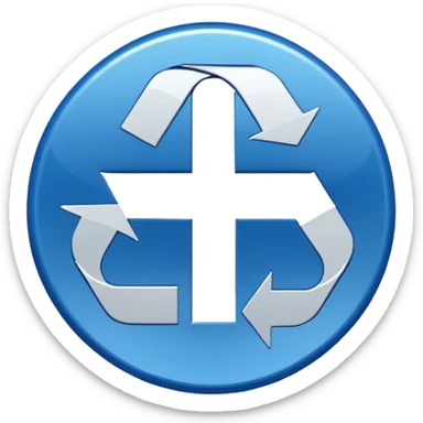 CIRCULO COM SETASSIMBOLO DE RECICLEAGEM REDONDO AZUL E UMA CRUZ NO MEIO sticker