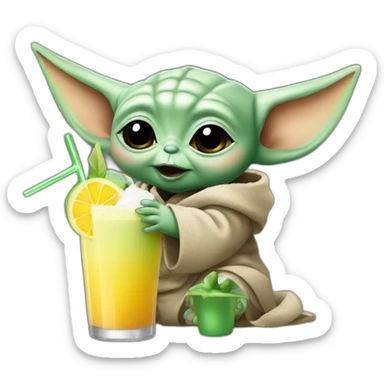 baby Yoda drinking a Pina colada with a straw sticker