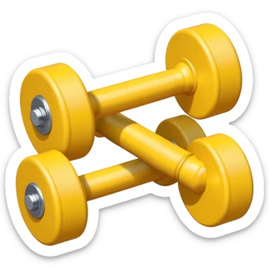 Generate a high-quality image of two cute, small yellow dumbbells for home workouts stacked in a cross shape on a plain white background, roun
 sticker