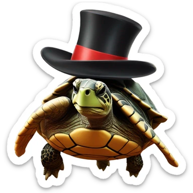 Turtle wearing a top hat flying over a volcano sticker