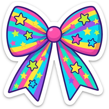 kpop fan bow with neon stripes and stars, fun and colorful sticker