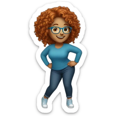 pretty curvy girl with curly copper hair and blue glasses dancing sticker