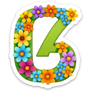 clear number 7 constructed from various flower shapes sticker
