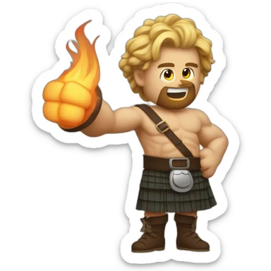 monty starting fires wearing a kilt flexing bicep sticker