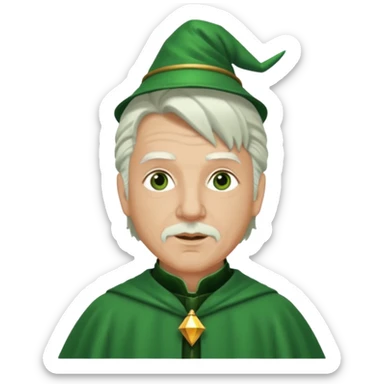 The Wizard from The Wizard of Oz with light skin, brown eyes, white hair, green outfit sticker