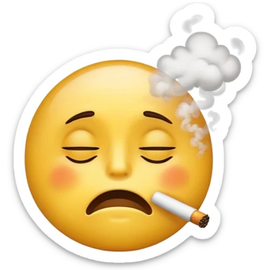 A normal yellow emoji blowing smoke while being eyes closed tired sticker