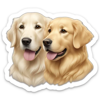 a pure white golden retriever, and a gold retriever side by side sticker