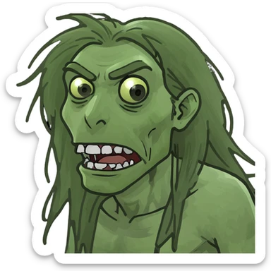 Make a zombie emoji with long disheveled hair in the style of an iPhone emoji sticker