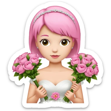 pink short haired bride with bouqet sticker