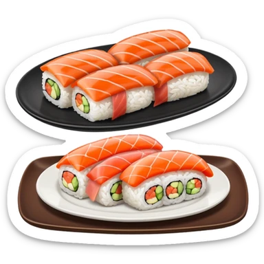 Sushi chicken rolls rice outside restaurant plate sticker
