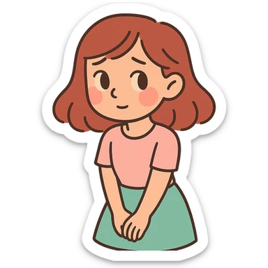 demure girl in soft pastel cartoon style sticker