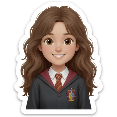 asian girl wearing ravenclaw uniform, long brown messy wavy hair and brown eyes sticker