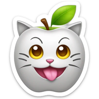 cute 2D lineart apple that looks like a kitten head sticker