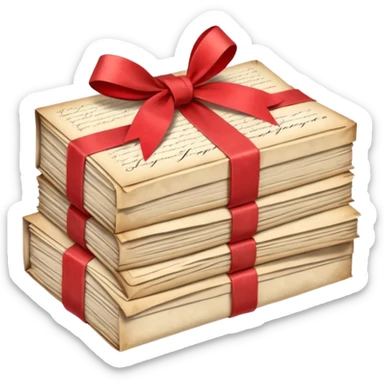 Stack of aged letters, tied with a red ribbon, envelopes, corespondence, aesthetic sticker