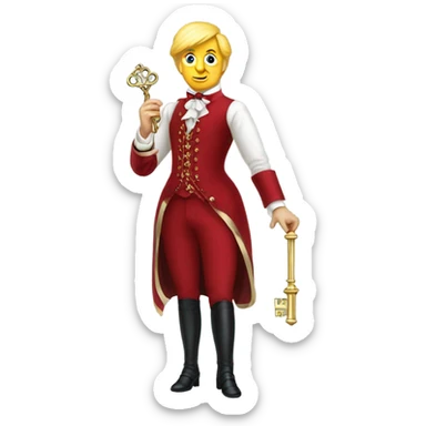 trump Victorian dress elegant red full body, holding big key sticker