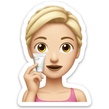 white girl applying cream on face sticker