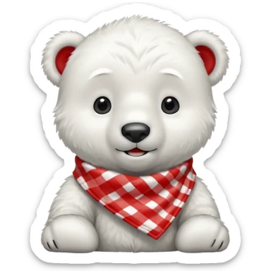 baby polar bear wearing a red and white checkered Neckerchief sticker