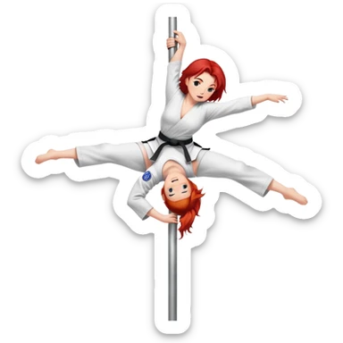 redhead character with red hair performing a jiu jitsu move on a pole dance pole sticker