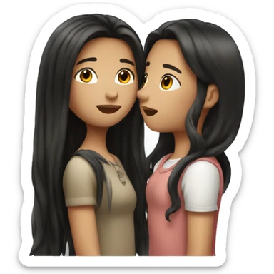 Two girls kissing. One is white with long black straight hair. One is white with short brown curly hair.  sticker