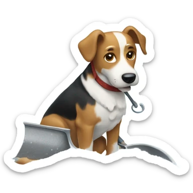 Dog shoveling snow sticker