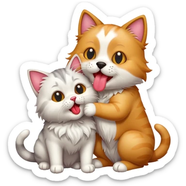 cat licking a dog sticker