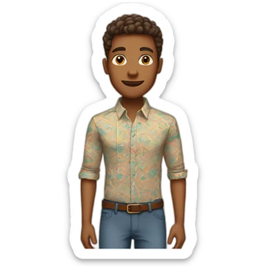Tan guy in Fitted button-up shirt with bright pattern sticker