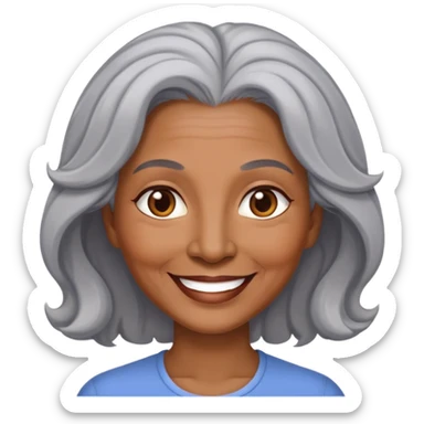 "- Nữ
- 50 tuổi
- Da nâu
- Tóc bồng bềnh, tóc bạc
- Mặt cười mỉm
" sticker