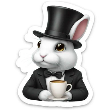 sad bunny with coffee and a tophat sticker