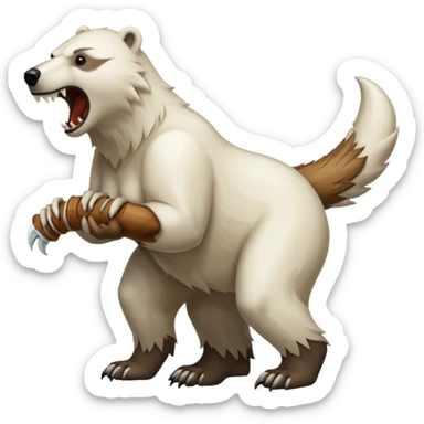 Completely brown polar bear with a wolf’s tail and long sabertooth fangs sticker
