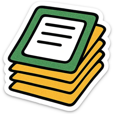 stack of papers or paperwork, modern look, green gold and white color scheme, rounded shapes, simple design sticker