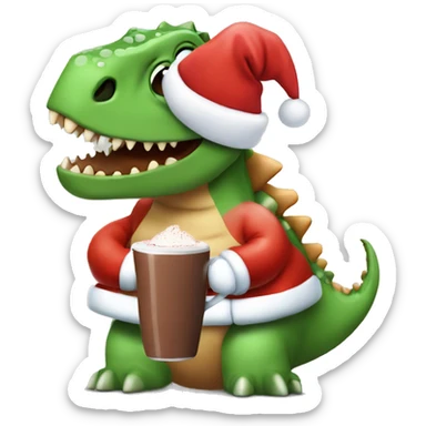 A dinosaur with Santa hat and hot chocolate  sticker