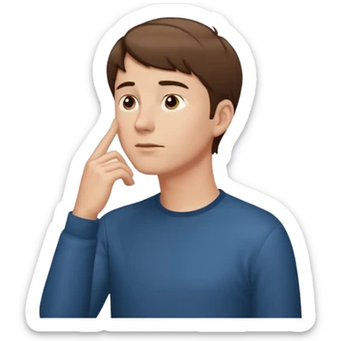 white guy looks up, stands sideways, puts hand to chin, thinks sticker